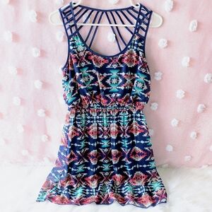 Strapy Geometric Dress, Women's, Blue Multi Color, Medium